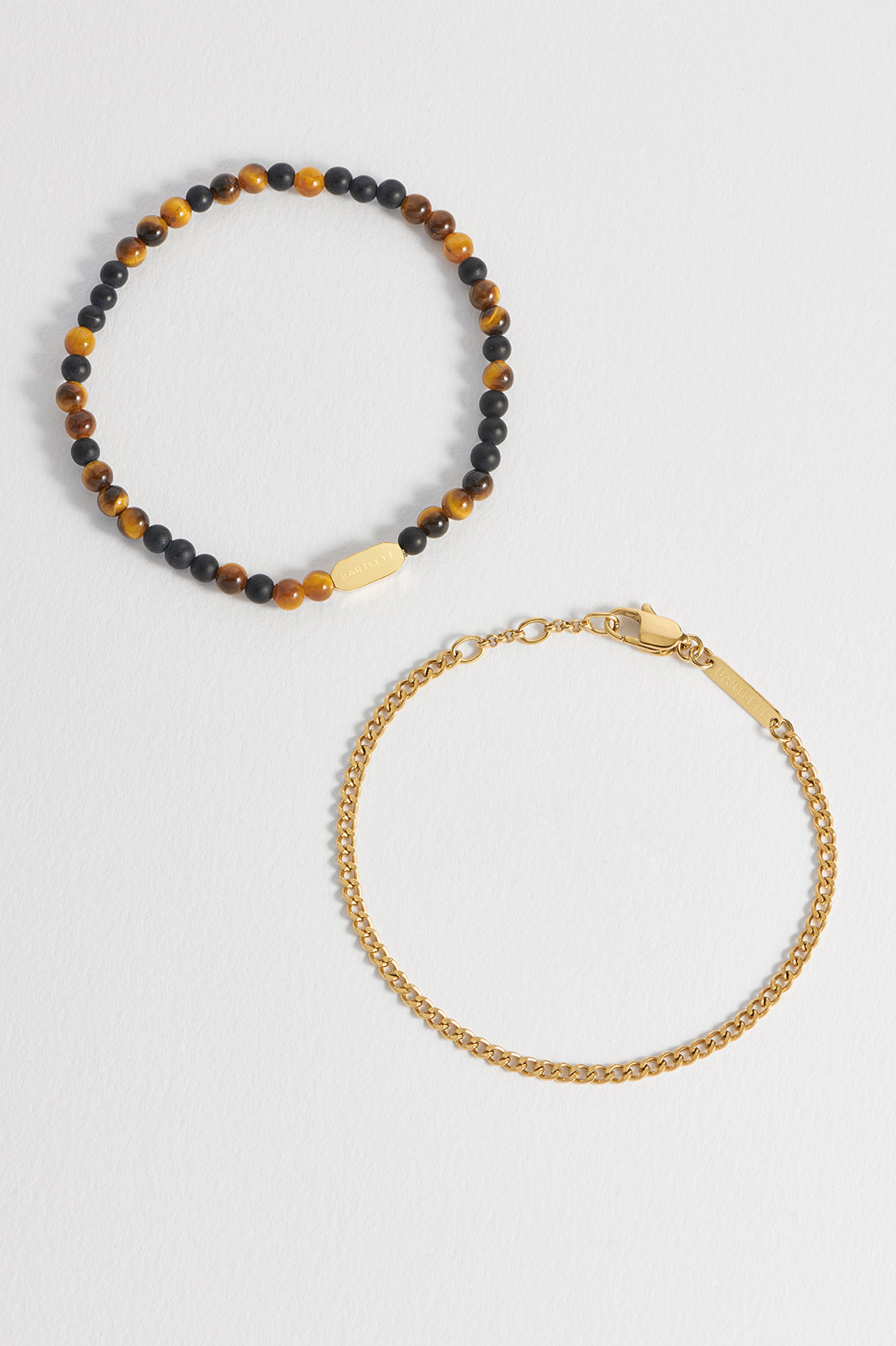 Matt Black Onyx And Tigers Eye Duo Bracelet Set