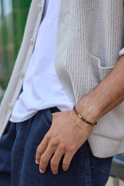 Matt Black Onyx And Tigers Eye Duo Bracelet Set