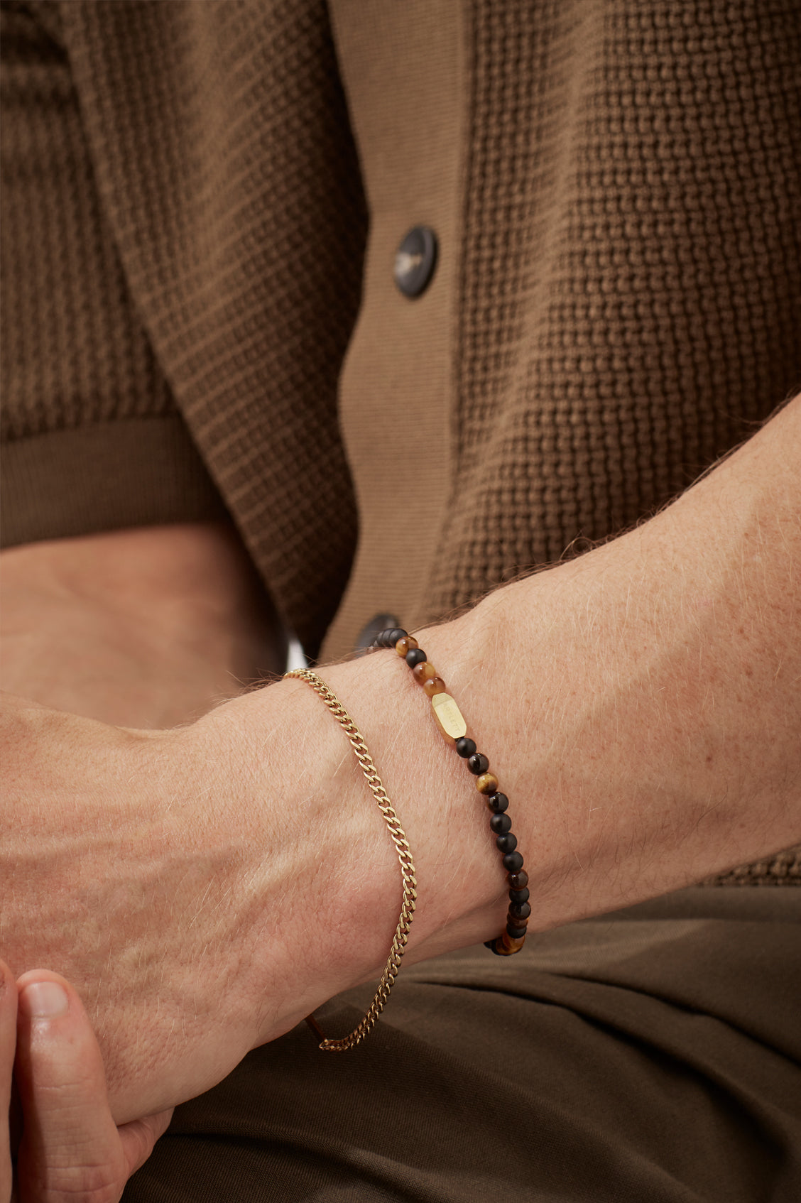 Matt Black Onyx And Tigers Eye Duo Bracelet Set