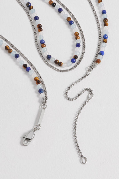Mixed Gemstone And Chain Duo Necklace