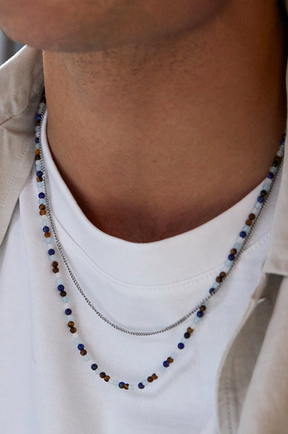 Mixed Gemstone And Chain Duo Necklace