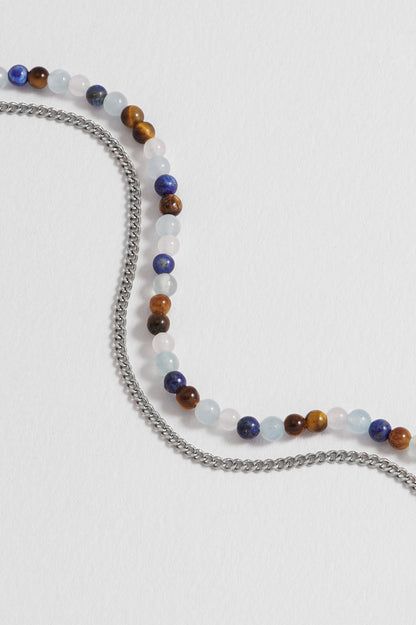 Mixed Gemstoneand Chain Duo Bracelet