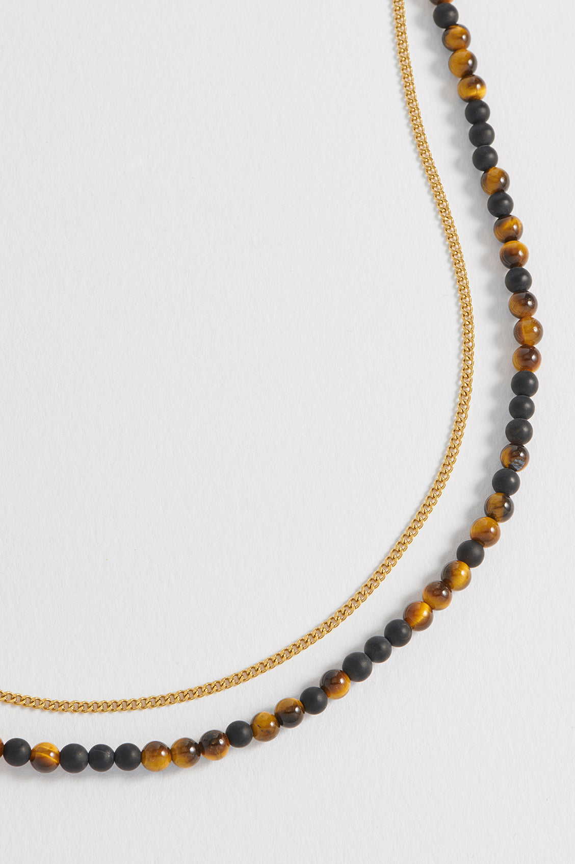 Mixed Tigers Eye And Matt Black Onyx Double Necklace
