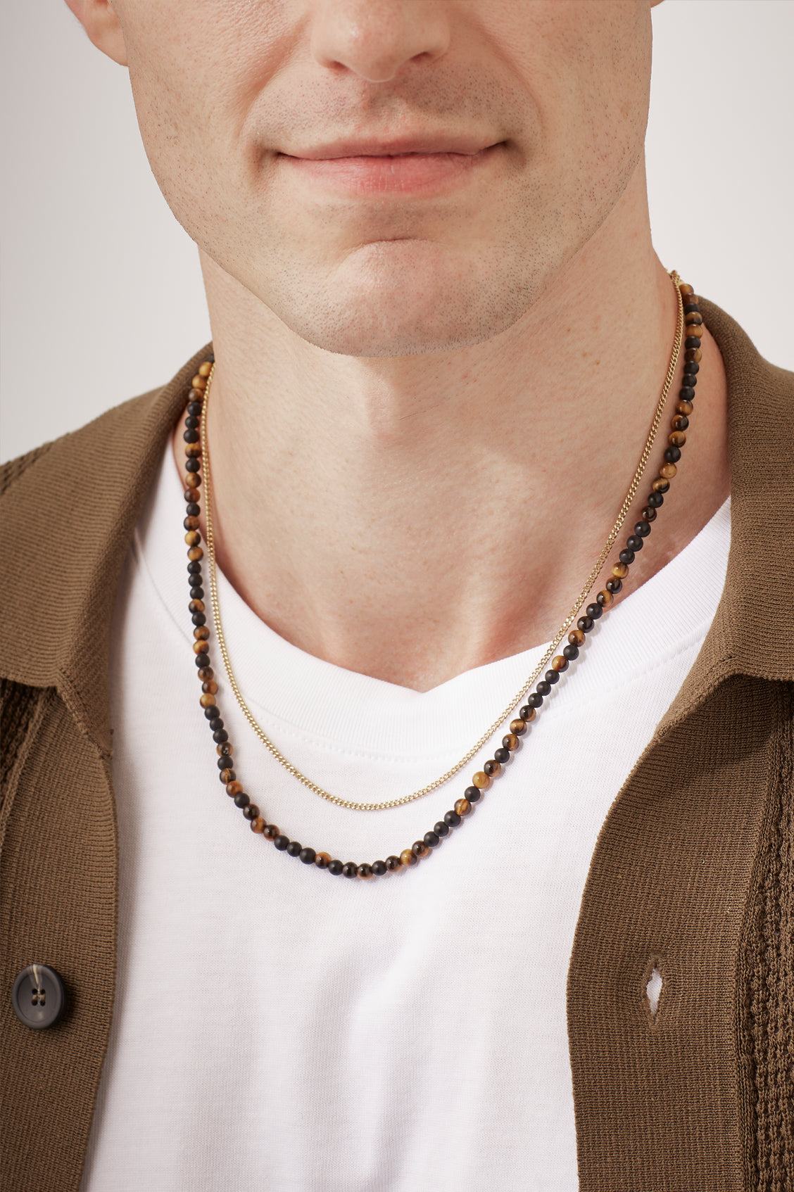 Mixed Tigers Eye And Matt Black Onyx Double Necklace