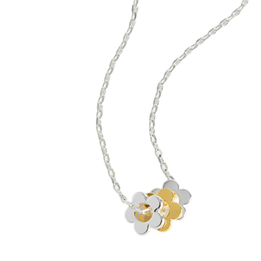 Multi Flower Bead Necklace - Silver Chain