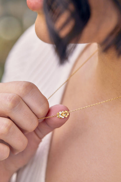 Multi Flower Bead Necklace - Silver Chain