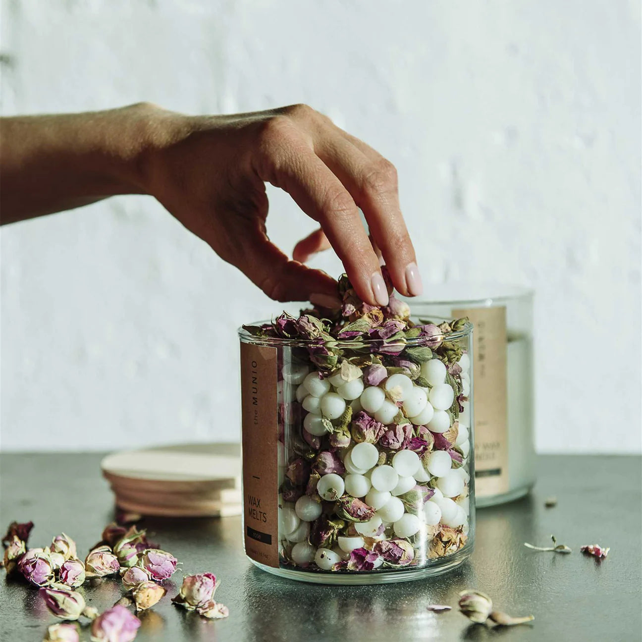 Rose soy wax melts in a glass votive