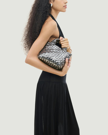 St. Barths Petit Tote Double Weave Metallic Pewter