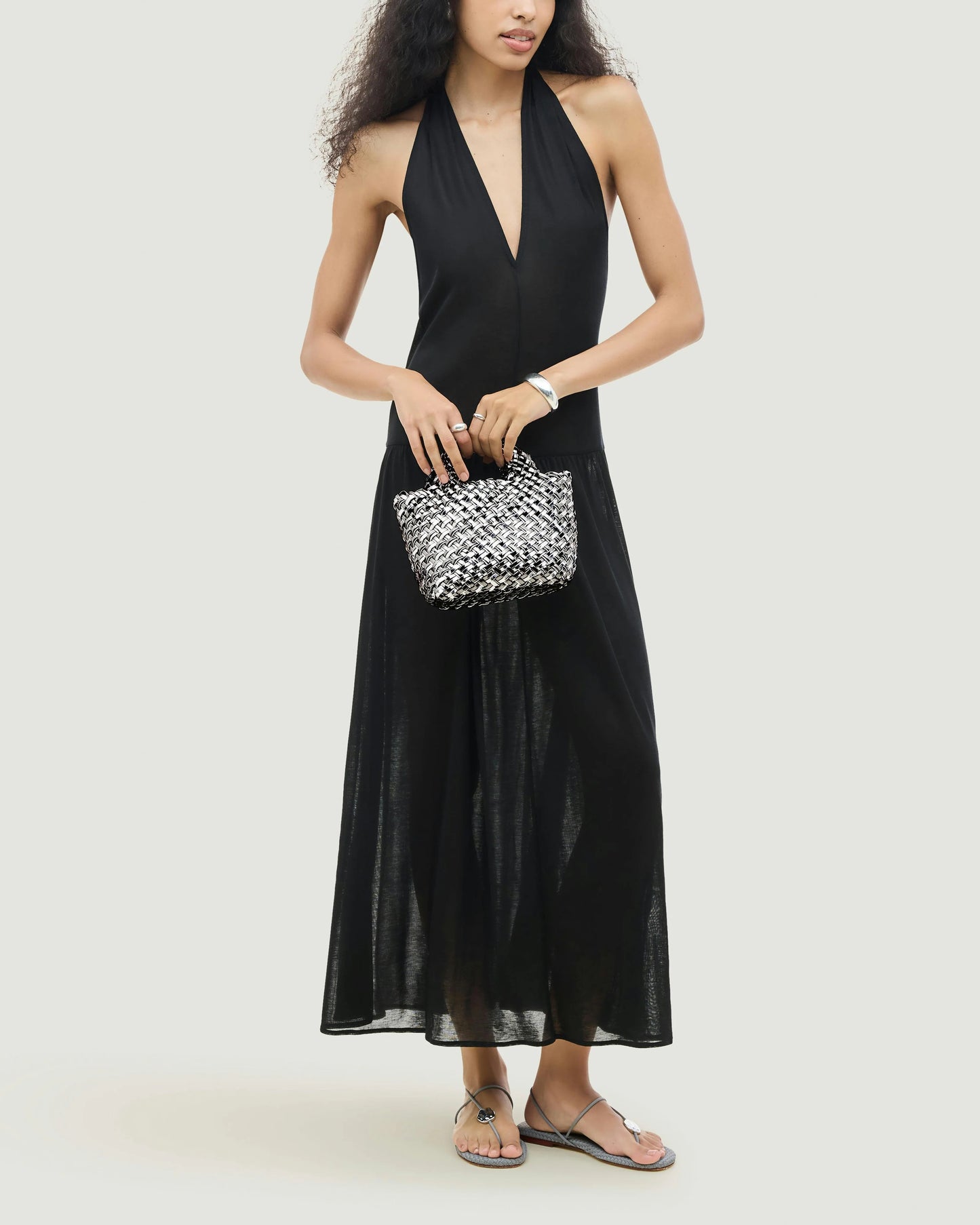 St. Barths Petit Tote Double Weave Metallic Pewter