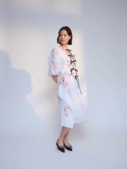 White Floral Blocks Geraldine Colour Block Printed Dress