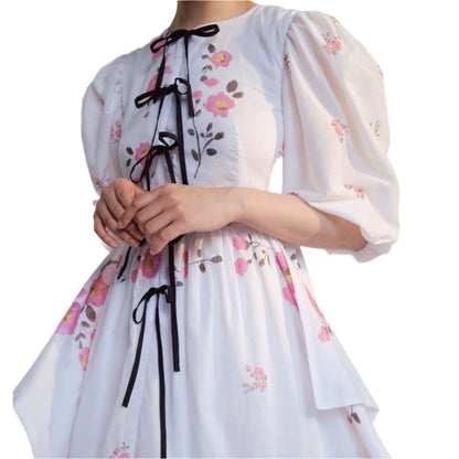 White Floral Blocks Geraldine Colour Block Printed Dress