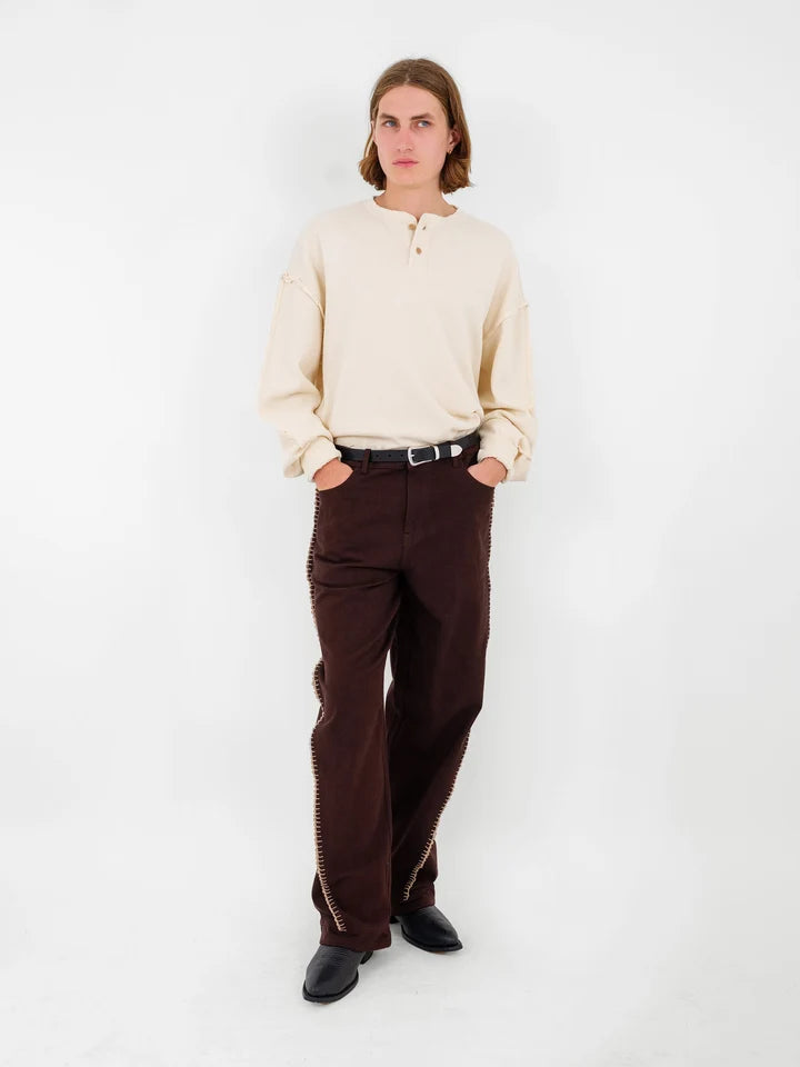 Uniform Waffle Knit Long Sleeve T-shirt in Cream
