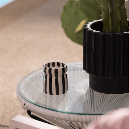 Cabana 6.5oz/184g Black Striped Ceramic Candle - Lava Stone
