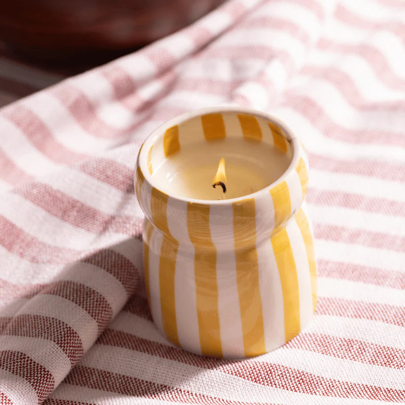 Cabana 6.5oz/184g Ochre Striped Ceramic Candle - Gold Coast