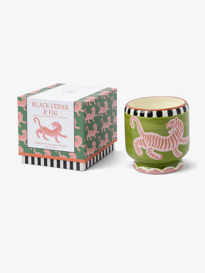Adopo Tiger Ceramic Candle - Black Cedar & Fig Boxed