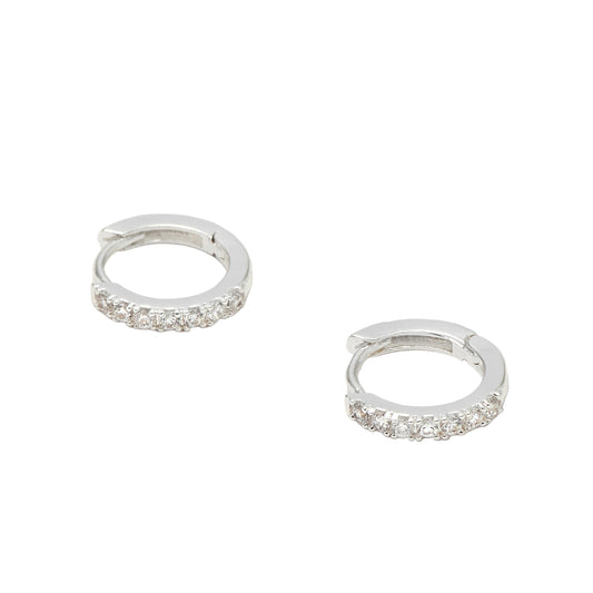Pave Set Hoop Earrings with White CZ SP NP