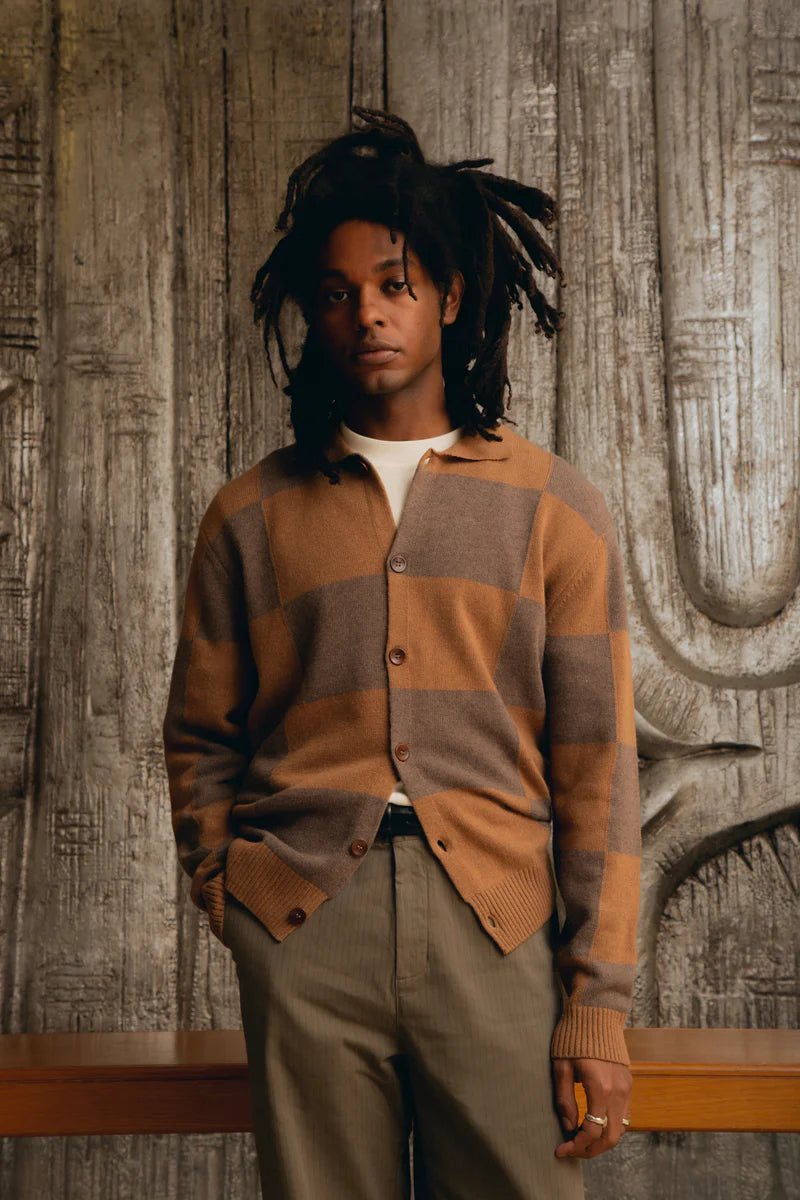 Dark Chocolate Checked Cardigan Polo