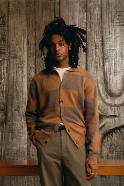 Dark Chocolate Checked Cardigan Polo