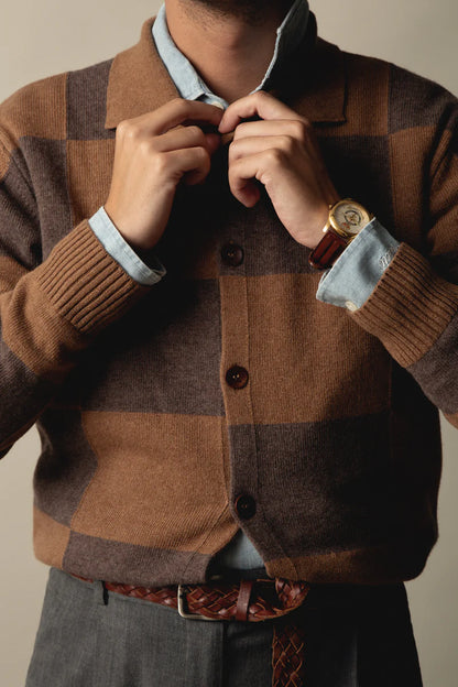 Dark Chocolate Checked Cardigan Polo