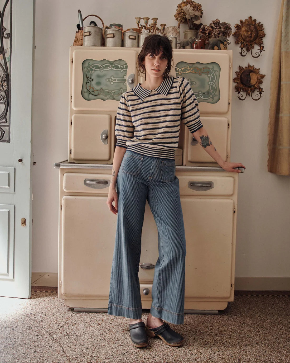 Pullover Col Polo Ajoure Raye