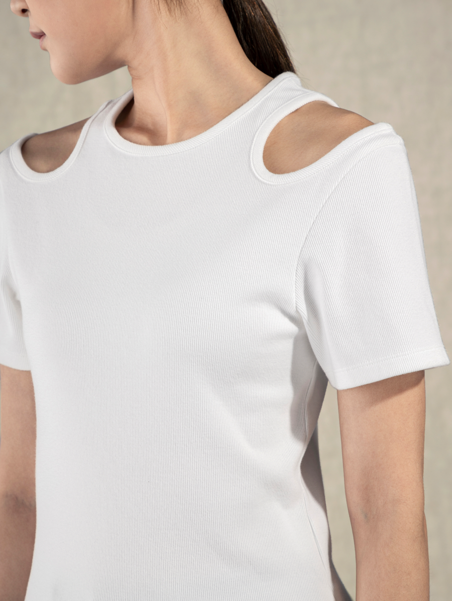 Shoulder Cut Out Tee Pure White