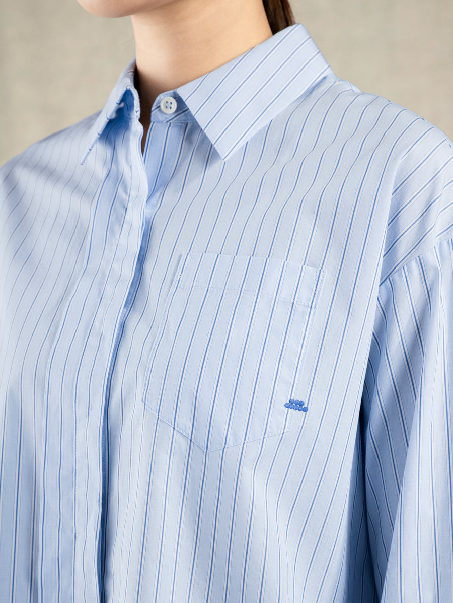 Striped Boxy Shirt Light Blue Stripe