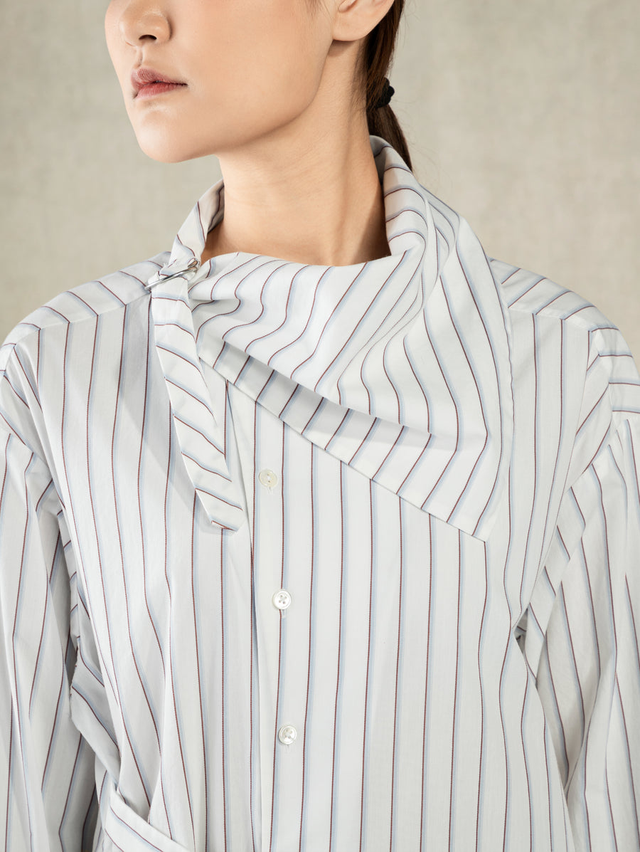 Striped Neck Scarf Shirt Pure White Stripe