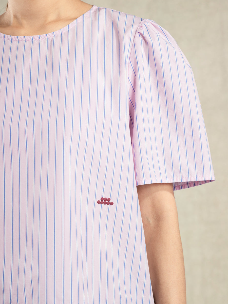 Striped Puff Sleeve Blouse Blushing Pink Stripe