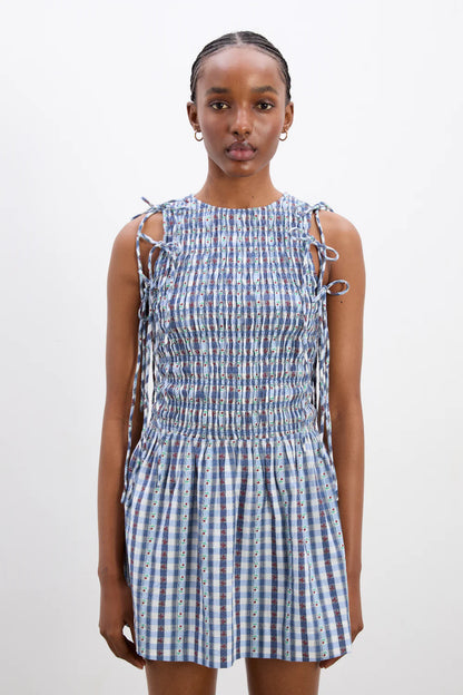 Blue Margot Gingham Becca Bubble Mini Dress