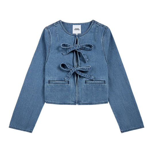 Ribbon Up Denim Jacket