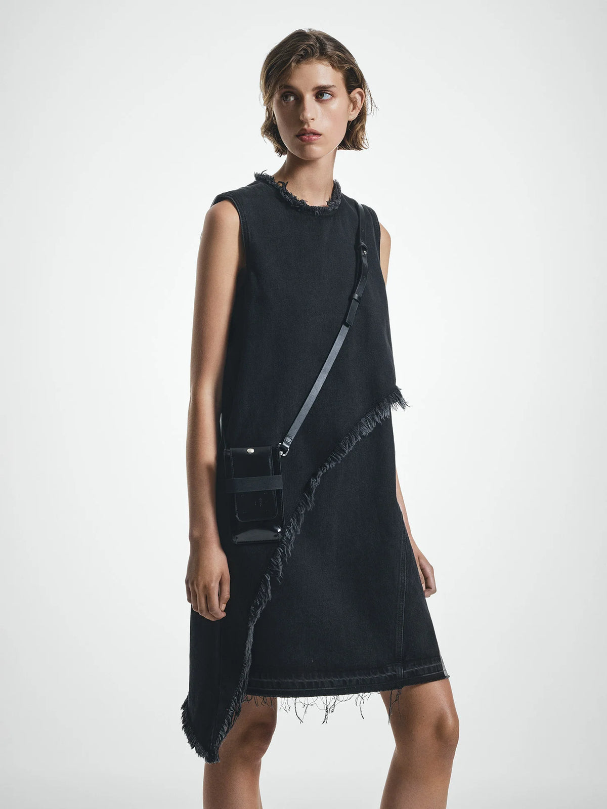 Biella Asymmetric Sleeveless Layer Denim Dress