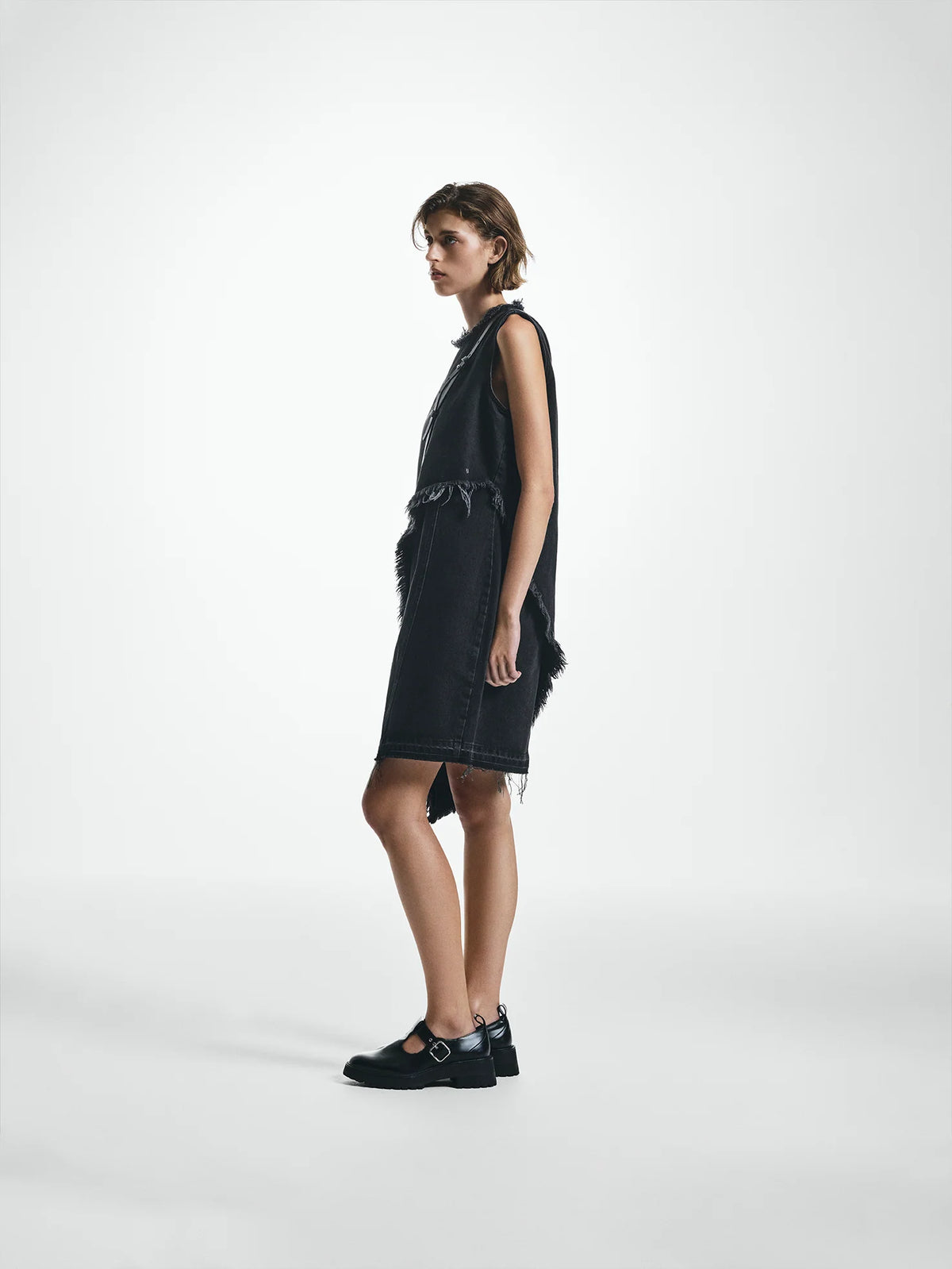 Biella Asymmetric Sleeveless Layer Denim Dress