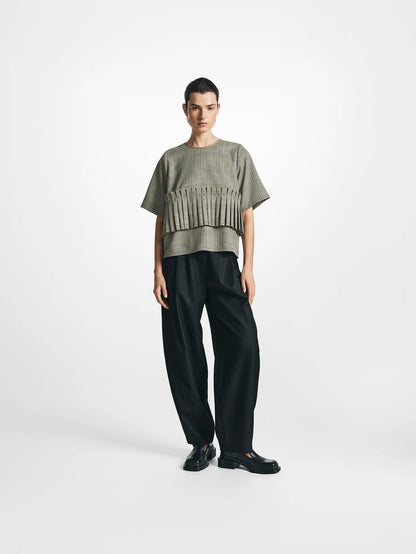 Boxy Check Pleated Top