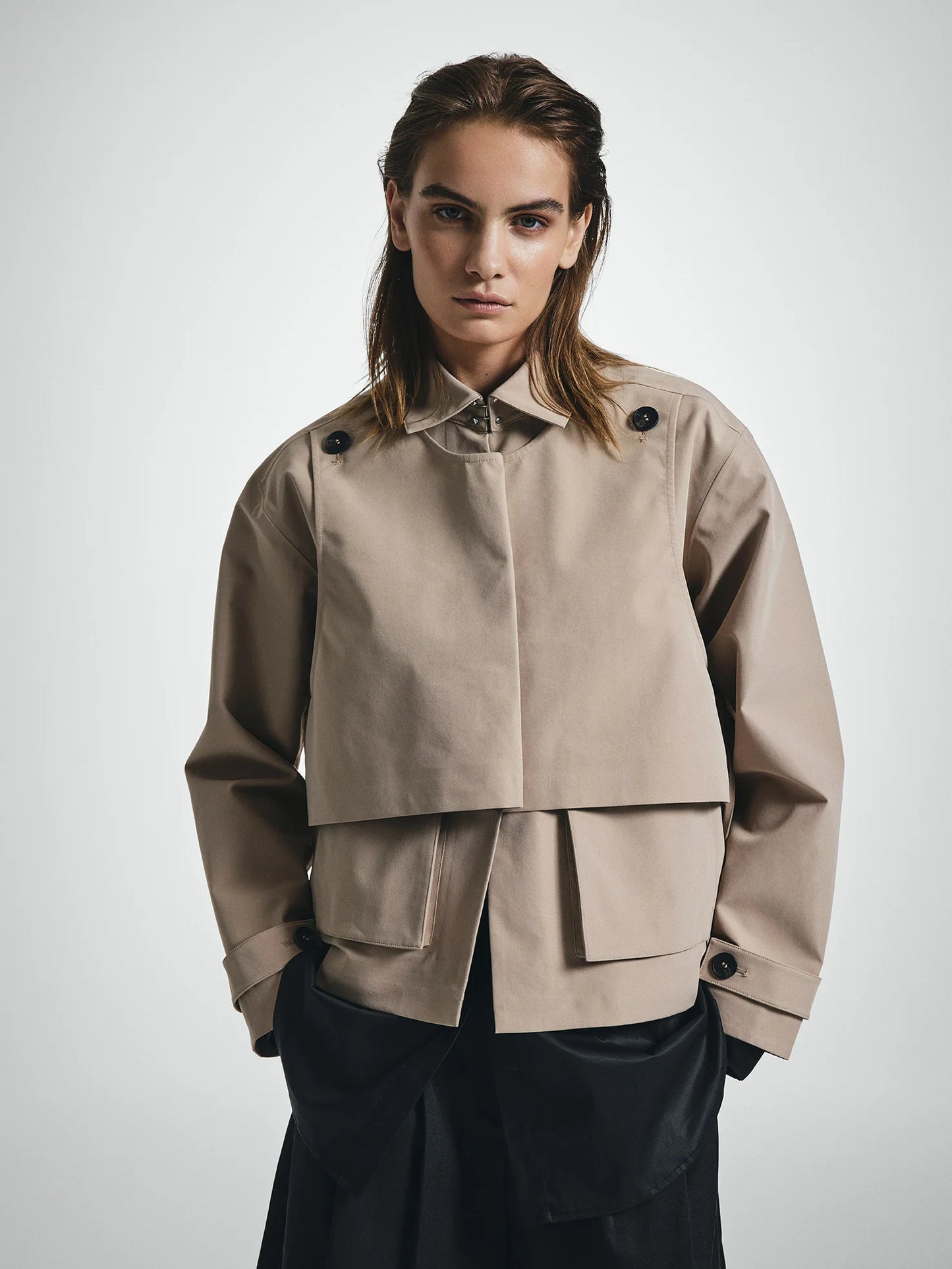 Double Layer Short Trench Coat