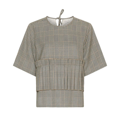 Boxy Check Pleated Top