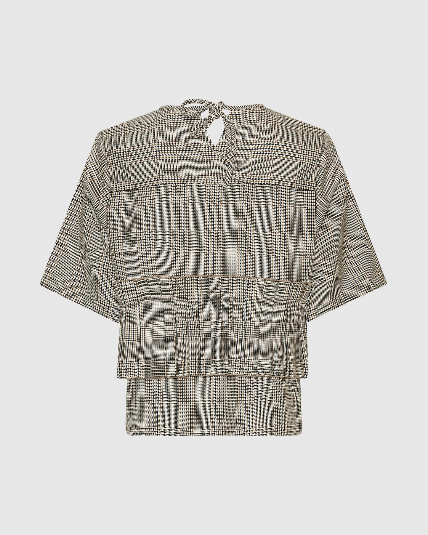 Boxy Check Pleated Top