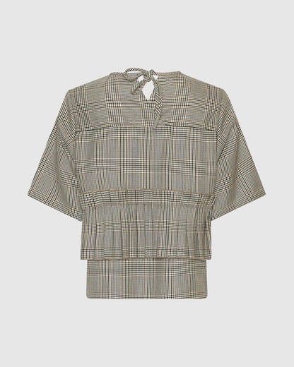 Boxy Check Pleated Top
