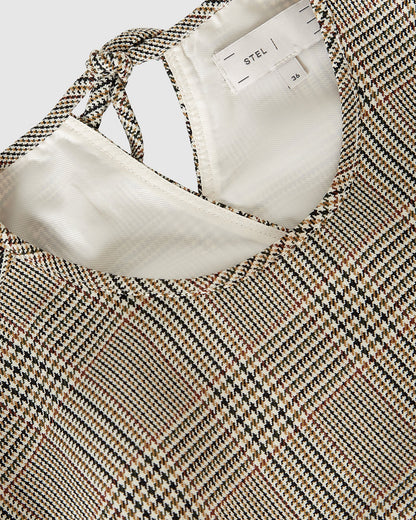 Boxy Check Pleated Top