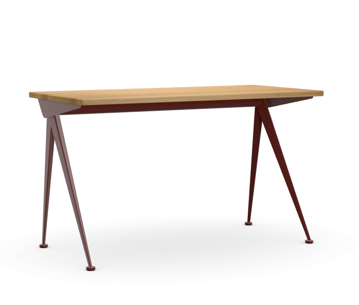 Vitra Prouve, Table Compas Direction (ART No.21202700) Table Top Solid Natural Oak, Oiled Base Japanese Red