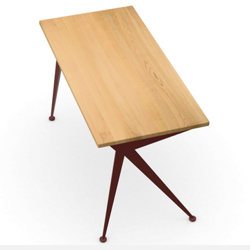 Vitra Prouve, Table Compas Direction (ART No.21202700) Table Top Solid Natural Oak, Oiled Base Japanese Red