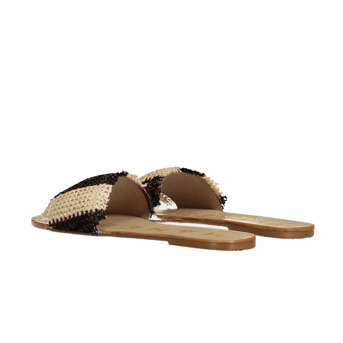 Leather Sandals Yucatan Cream Black Striped Raffia