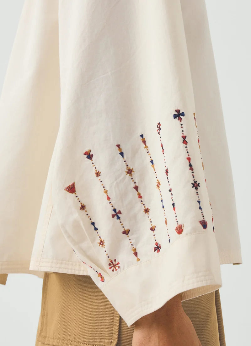 Embroidered Sleeve Cotton Satin Top
