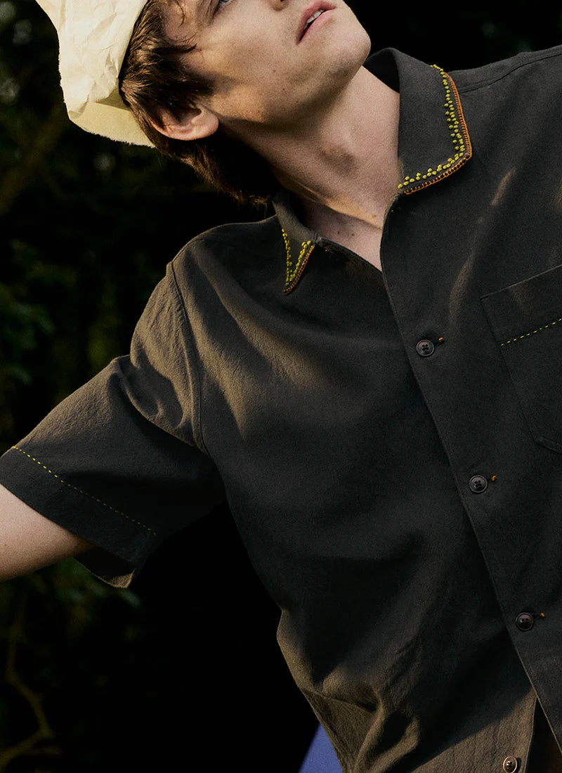 Kantha Knot Embroidered Cotton Shirt