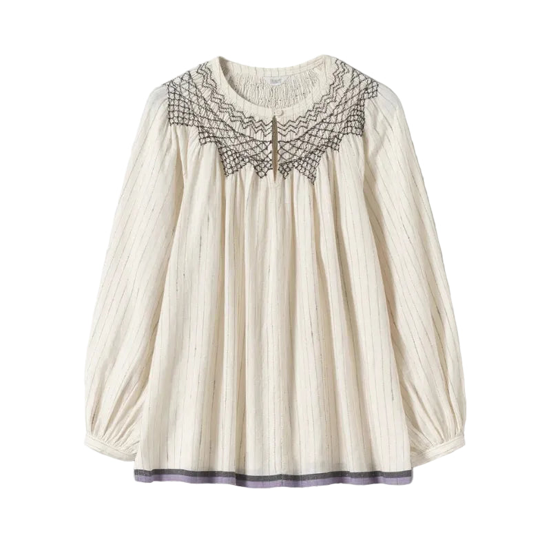 Smocked Neck Cotton Silk Mulmul Top