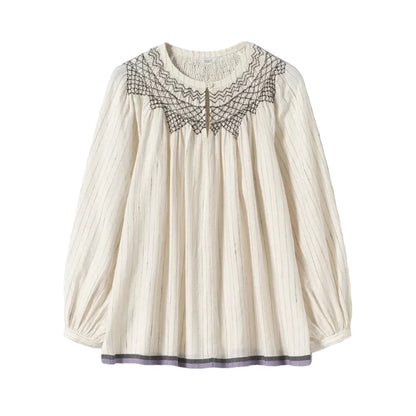 Smocked Neck Cotton Silk Mulmul Top