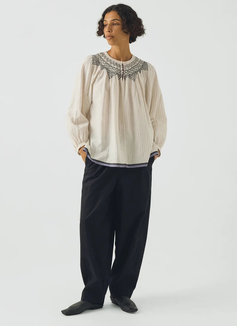 Smocked Neck Cotton Silk Mulmul Top