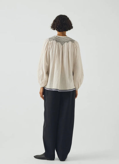 Smocked Neck Cotton Silk Mulmul Top