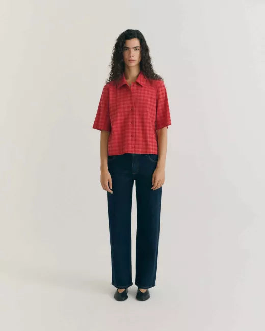 Red Checks Seersucker Ane Blouse