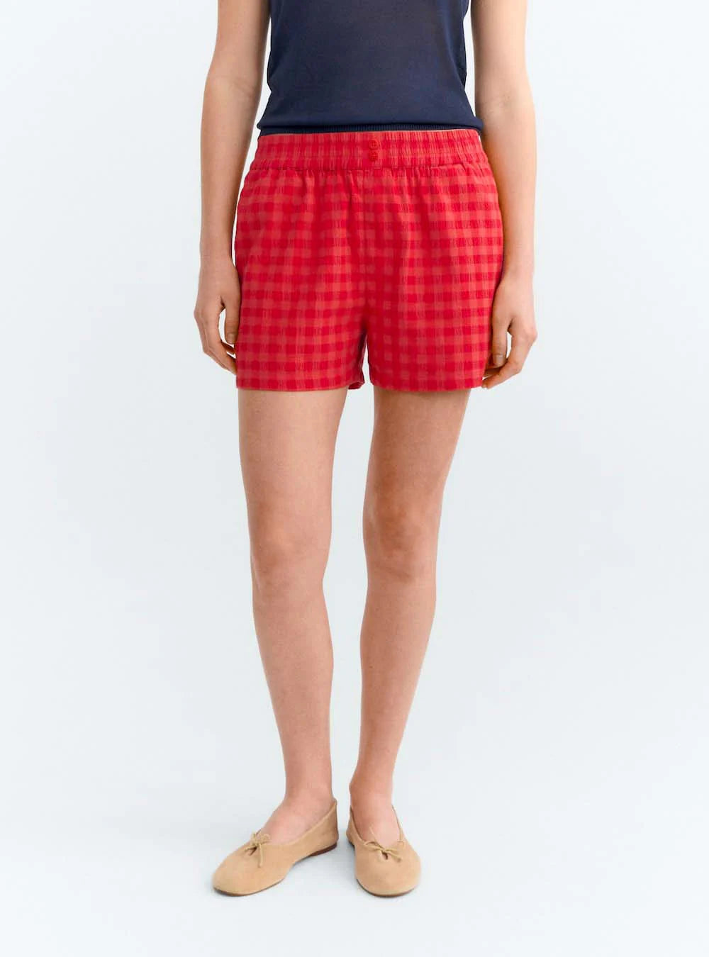 Red Checks Seersucker Geraldine Shorts
