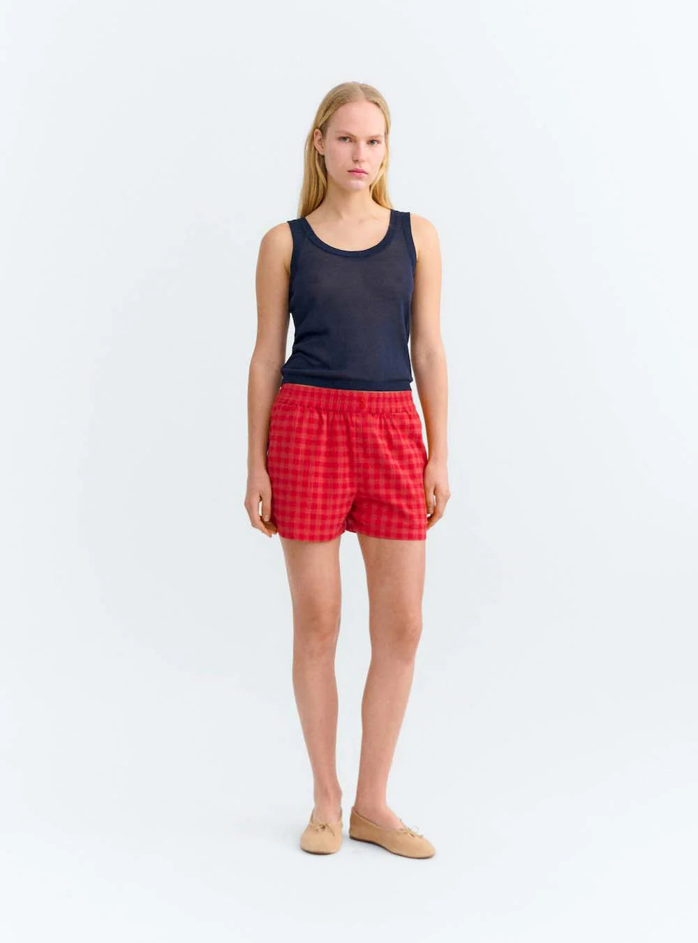 Red Checks Seersucker Geraldine Shorts